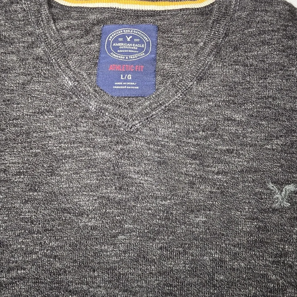 American Eagle Outfitters Mens L Gray‎ V-Neck Sweater Athletic Fit Pullover Knit